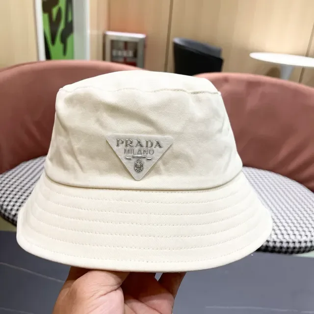 Prada Beige Structured Crown Stitched Brim Bucket Hat 3