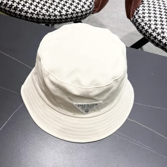Prada Beige Structured Crown Stitched Brim Bucket Hat 7