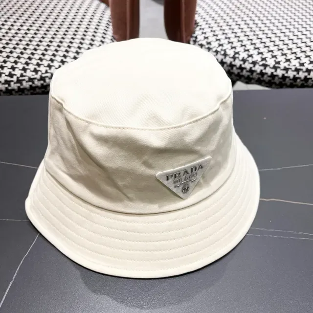 Prada Beige Structured Crown Stitched Brim Bucket Hat 8