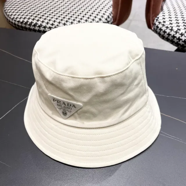 Prada Beige Structured Crown Stitched Brim Bucket Hat 9