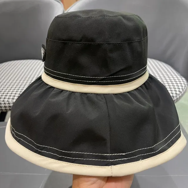 Prada Black Beige Nylon-Like Fabric Cream Contrast Band Bucket Hat 8
