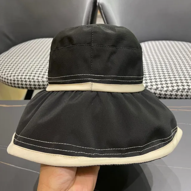 Prada Black Beige Nylon-Like Fabric Cream Contrast Band Bucket Hat 9