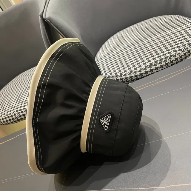 Prada Black Beige Nylon-Like Fabric Cream Contrast Band Bucket Hat 10