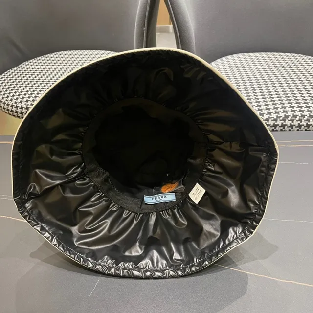 Prada Black Beige Nylon-Like Fabric Cream Contrast Band Bucket Hat 11