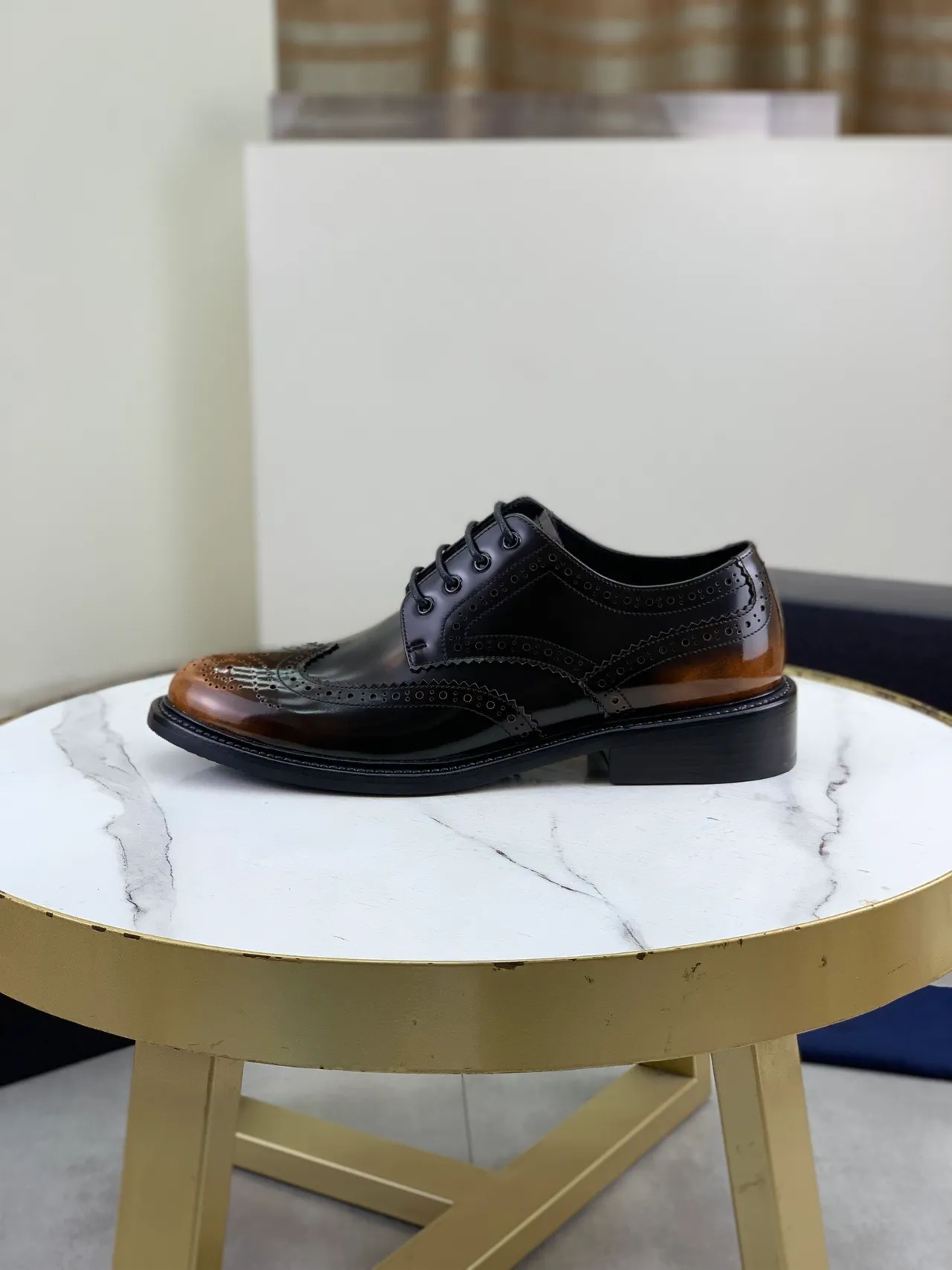 Prada Black Brown Two-Tone Polished Leather Full Wingtip Brogue 7