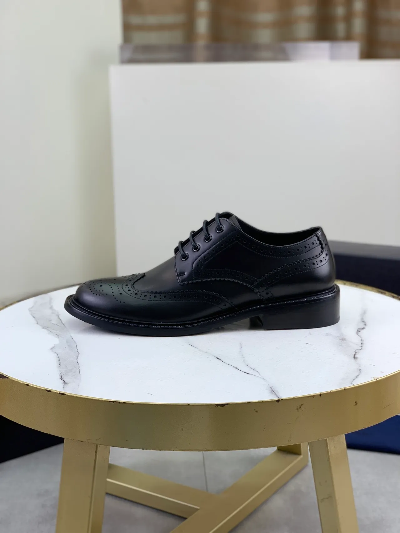Prada Black Full Wingtip Polished Leather Brogue 7