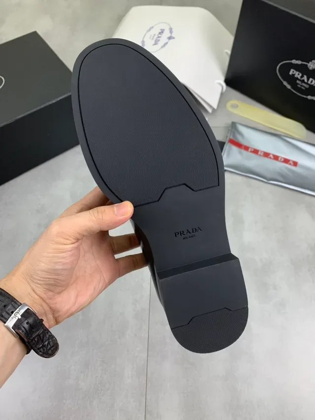 Prada Black Glossy Leather Perforated Toe Brogue 2