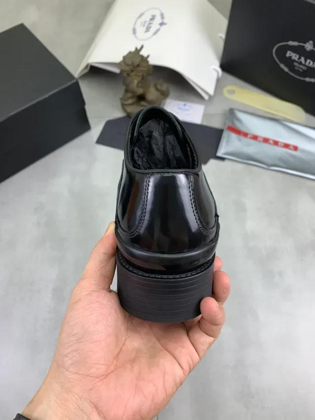 Prada Black Glossy Leather Perforated Toe Brogue 3