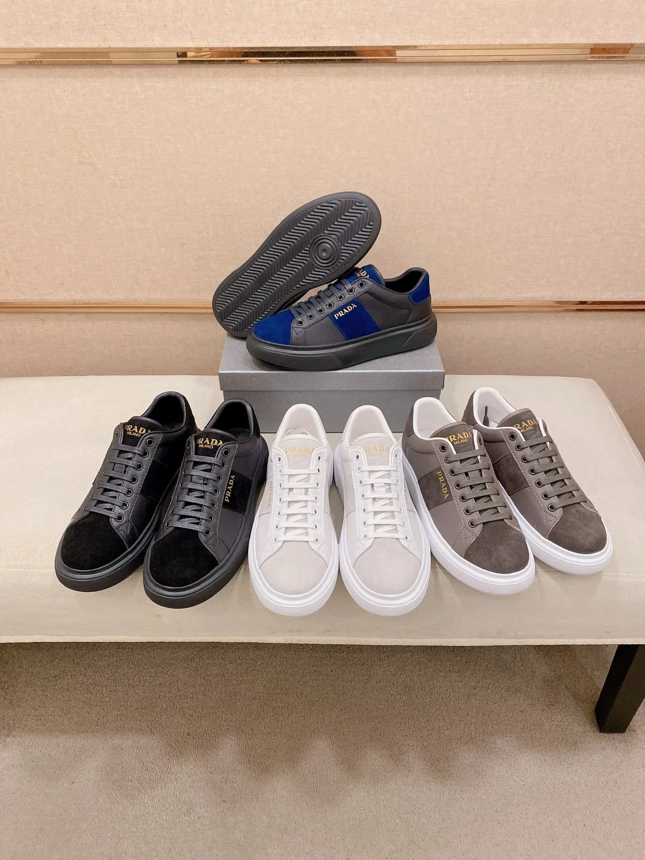 Prada Black Gray Low-Top Platform Sole Lifestyle Sneakers 2