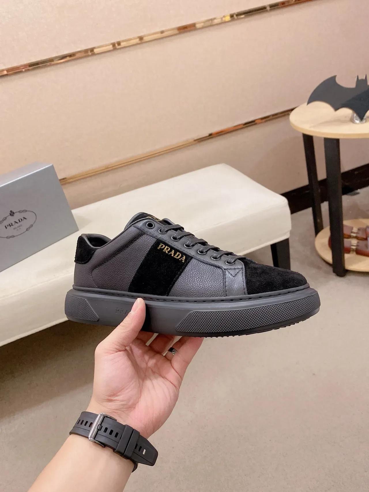 Prada Black Gray Low-Top Platform Sole Lifestyle Sneakers 5