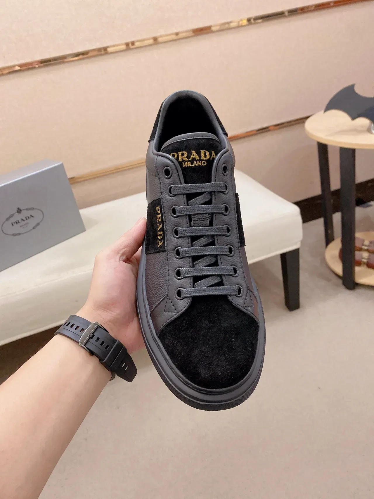 Prada Black Gray Low-Top Platform Sole Lifestyle Sneakers 6