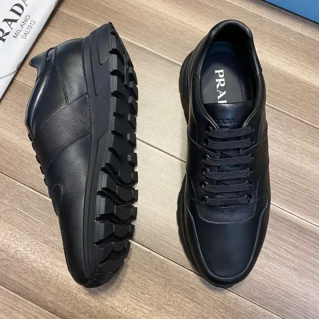 Prada Black Gray Mixed-Material Upper Chunky Sculpted Sole Lifestyle Sneakers 3
