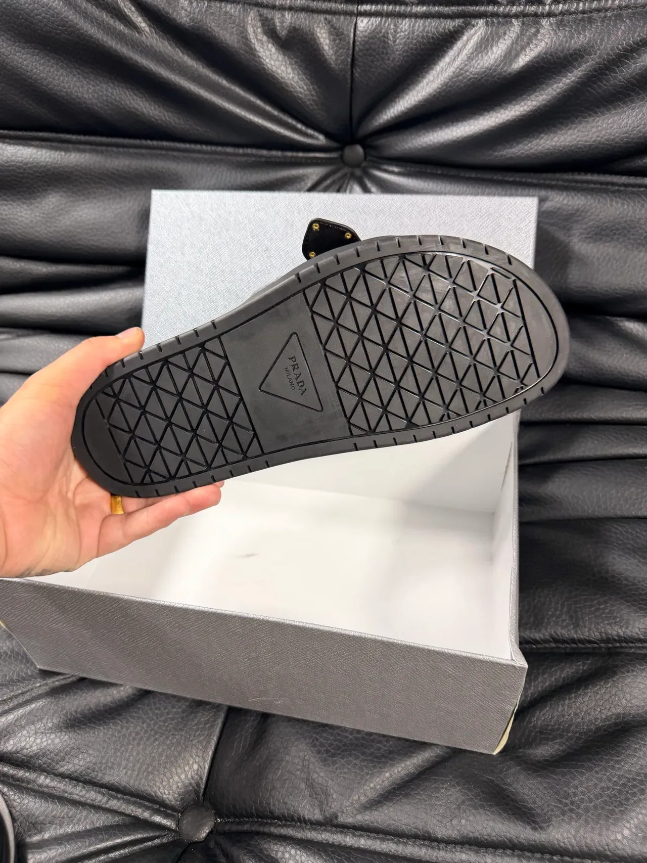 Prada Black Gray Platform Slide Geometric-Print Strap Slippers 2