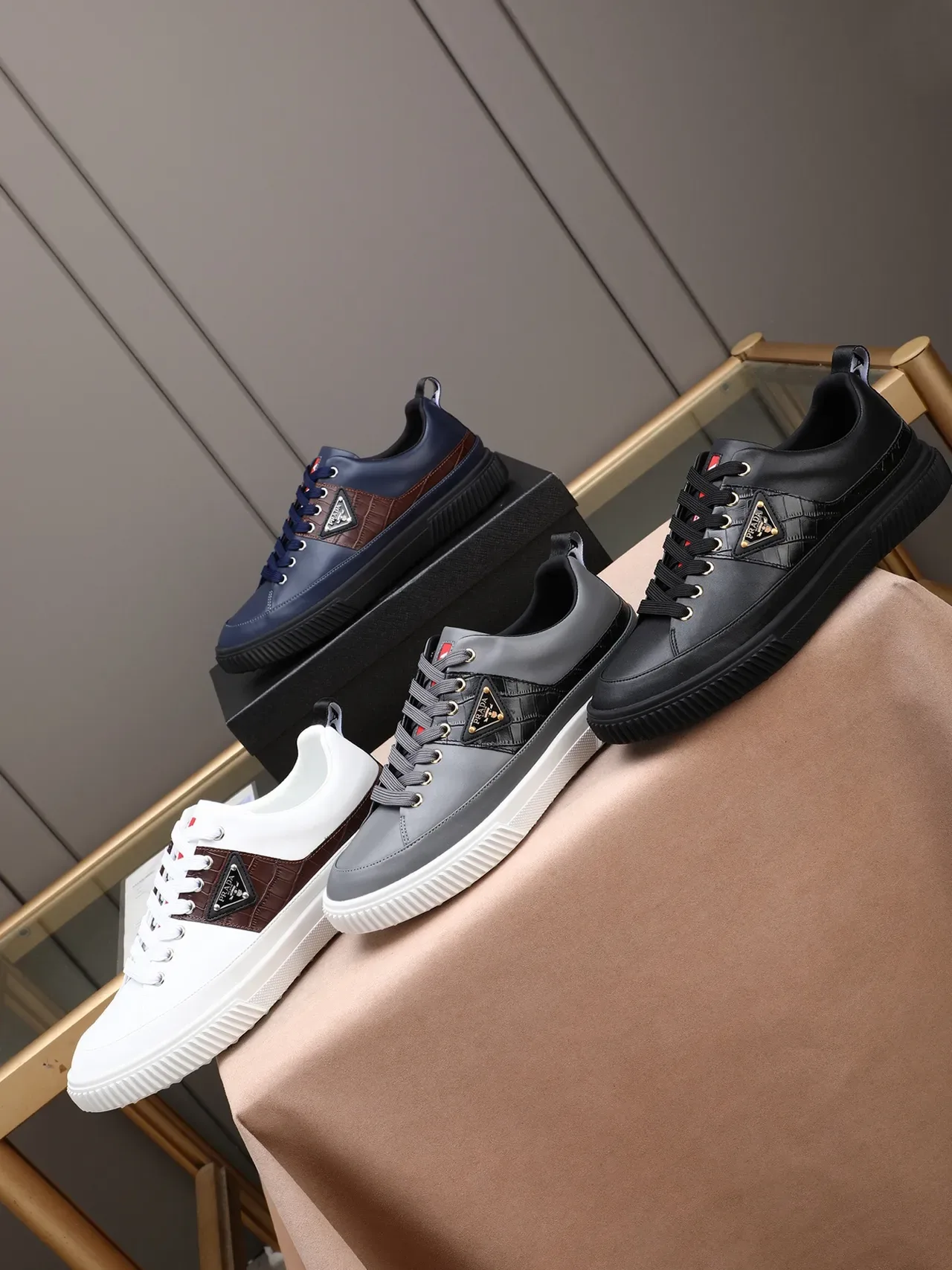 Prada Black Leather Triangular Logo Plaque Lifestyle Sneakers 2