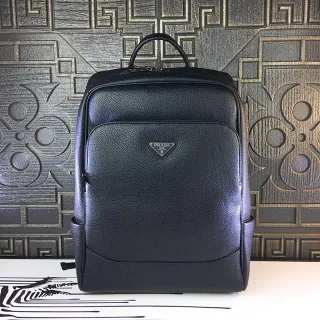 Prada Black Pebbled Leather Structured Casual Backpack