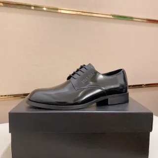 Prada Black Polished Leather Cap-Toe Oxford Shoes