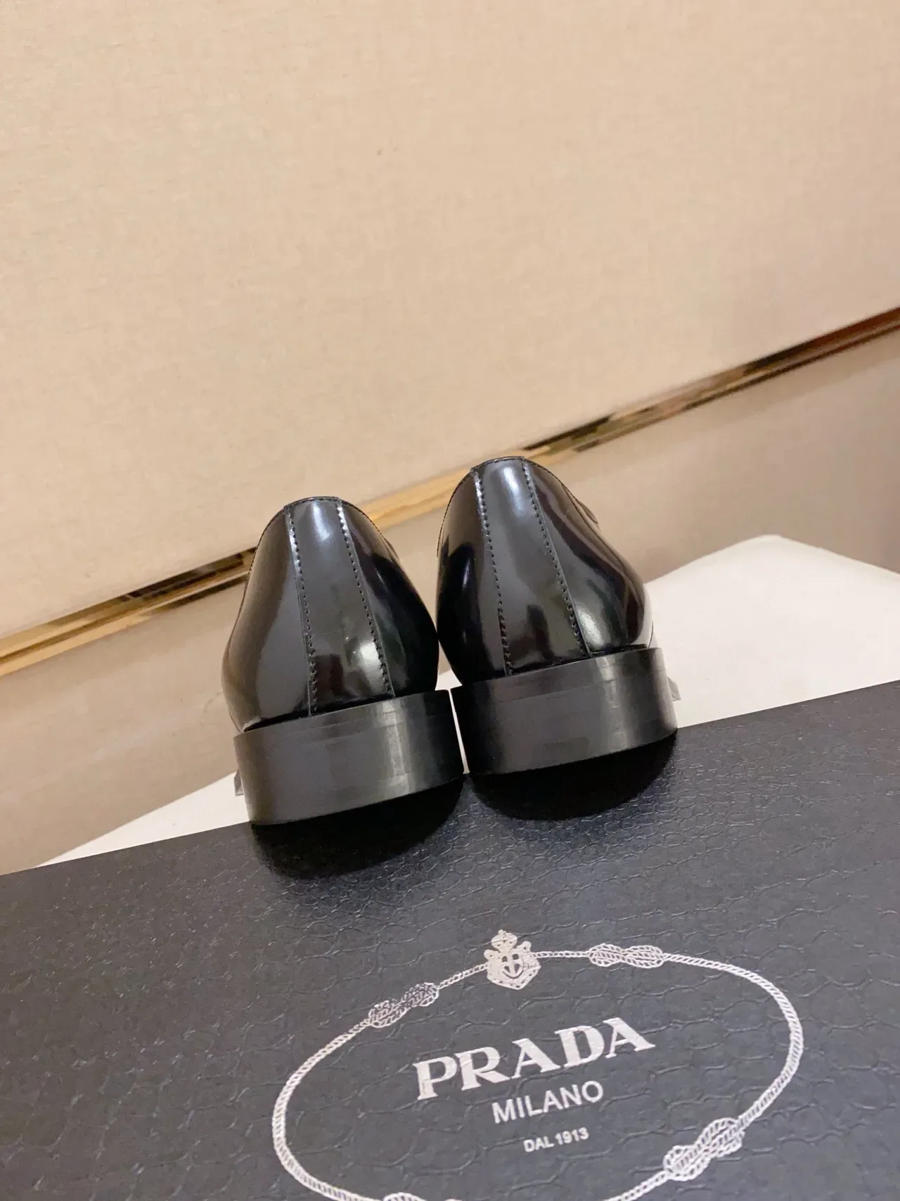 Prada Black Polished Leather Cap-Toe Oxford Shoes 4