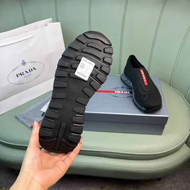 Prada Black Red Slip-On Mesh Upper Lifestyle Sneakers 2