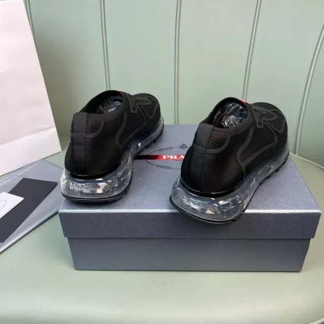 Prada Black Red Slip-On Mesh Upper Lifestyle Sneakers 3