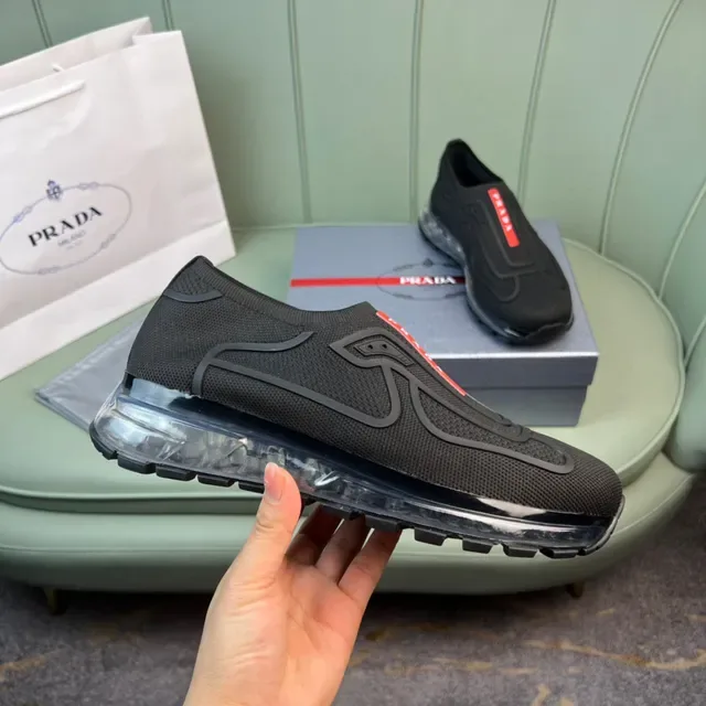 Prada Black Red Slip-On Mesh Upper Lifestyle Sneakers 4