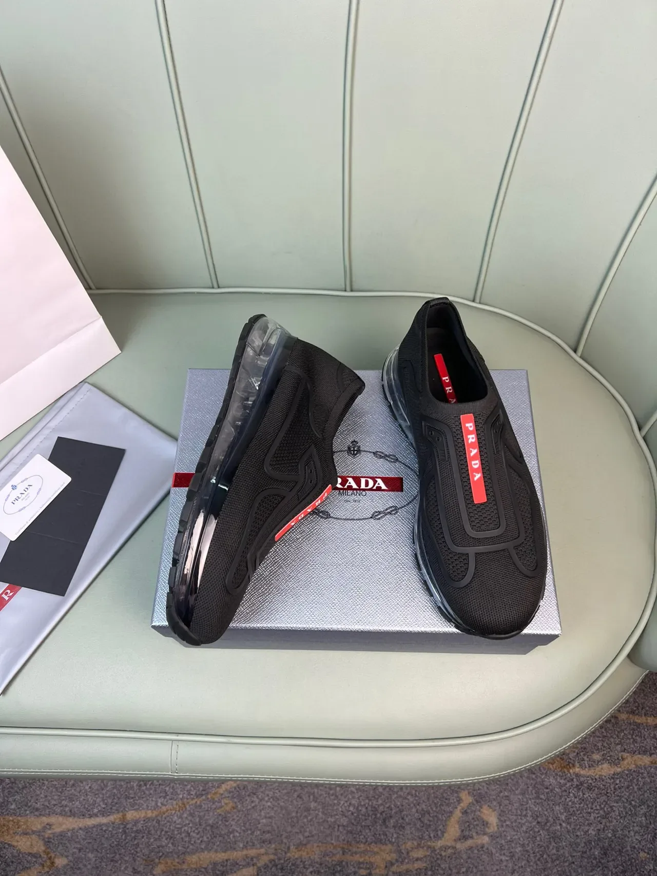 Prada Black Red Slip-On Mesh Upper Lifestyle Sneakers 5