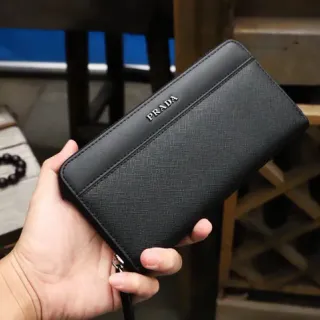Prada Black Saffiano Leather Body Smooth Top Flap Long Wallet