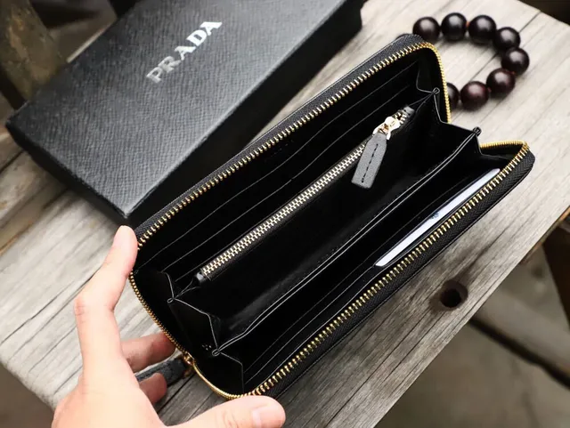 Prada Negro Saffiano Cuero Cuerpo Suave Solapa Superior Billetera Larga 2