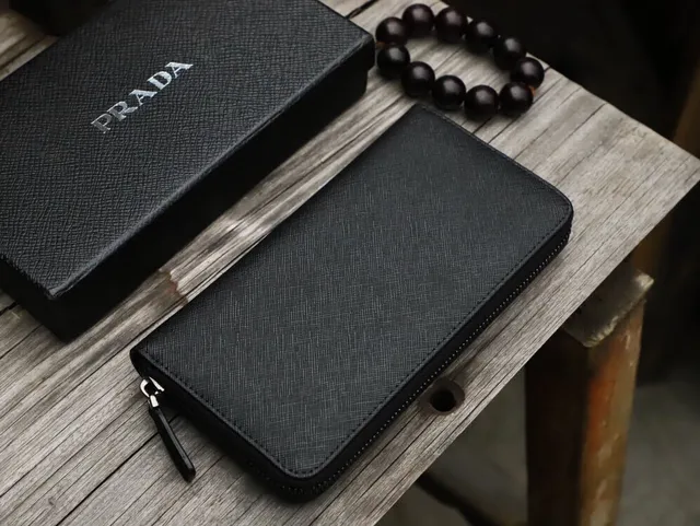 Prada Negro Saffiano Cuero Cuerpo Suave Solapa Superior Billetera Larga 5