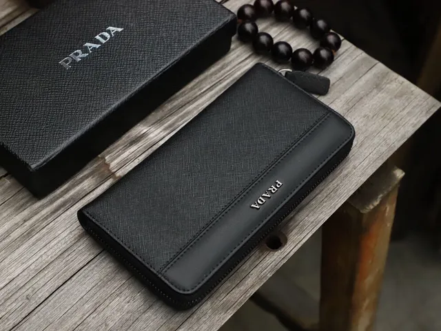 Prada Negro Saffiano Cuero Cuerpo Suave Solapa Superior Billetera Larga 6