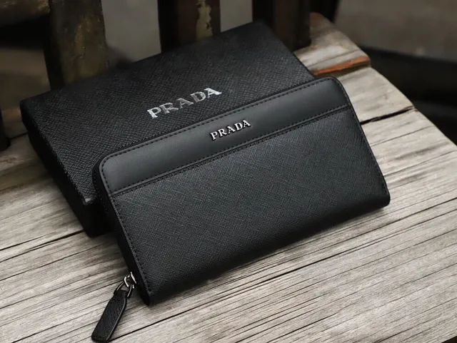 Prada Negro Saffiano Cuero Cuerpo Suave Solapa Superior Billetera Larga 8