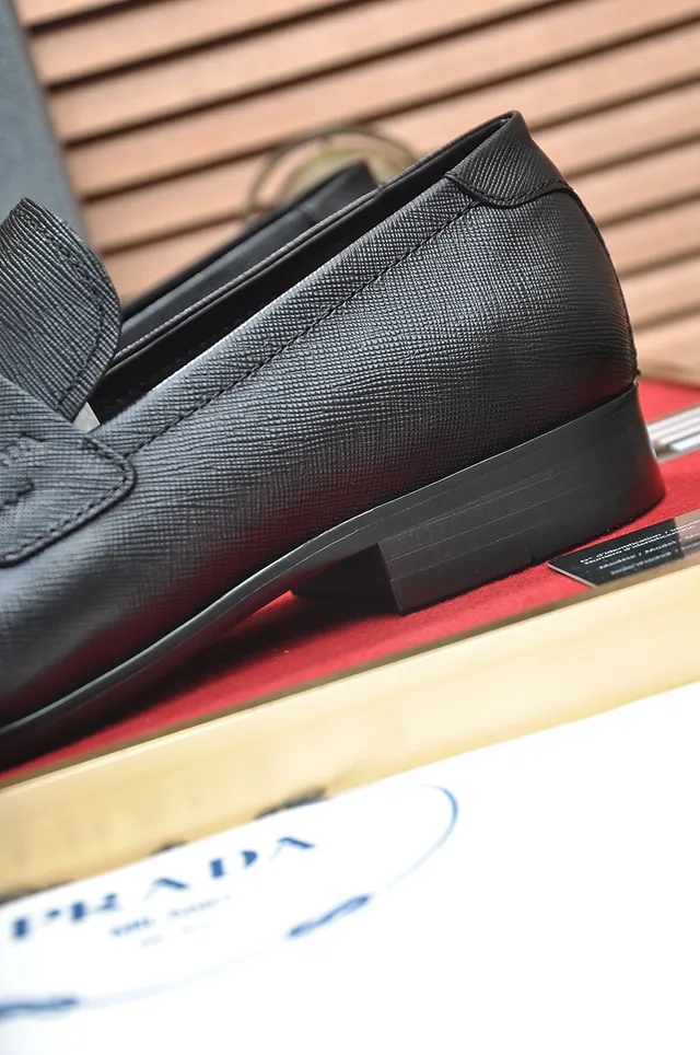 Prada Black Saffiano Penny Strap Loafers 2