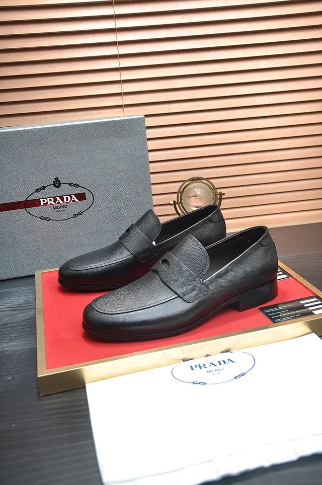 Prada Black Saffiano Penny Strap Loafers 4