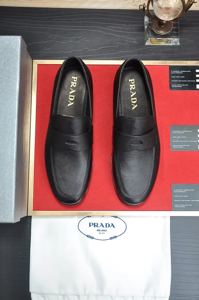 Prada Black Saffiano Penny Strap Loafers 5