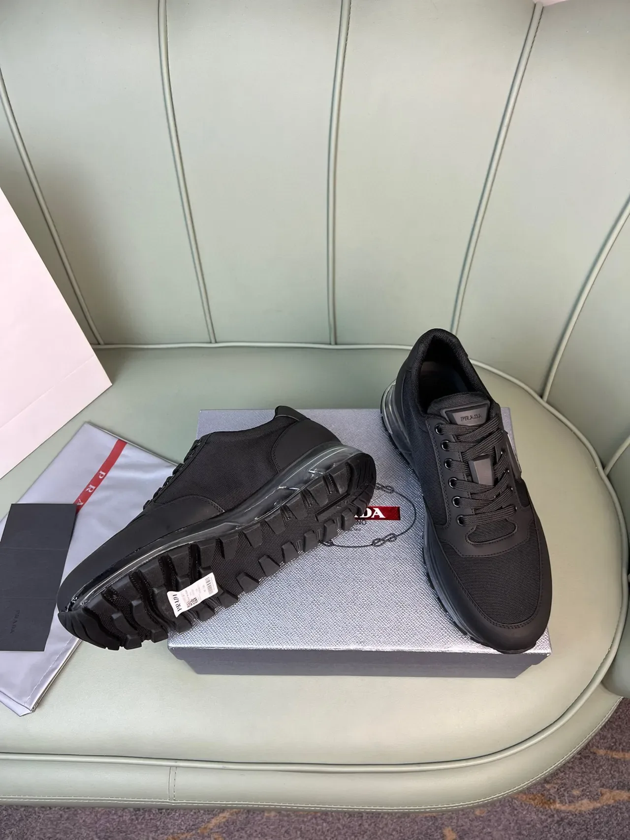 Prada Black Transparent Mesh And Synthetic Upper Translucent Air-Cushion Midsole Lifestyle Sneakers 5