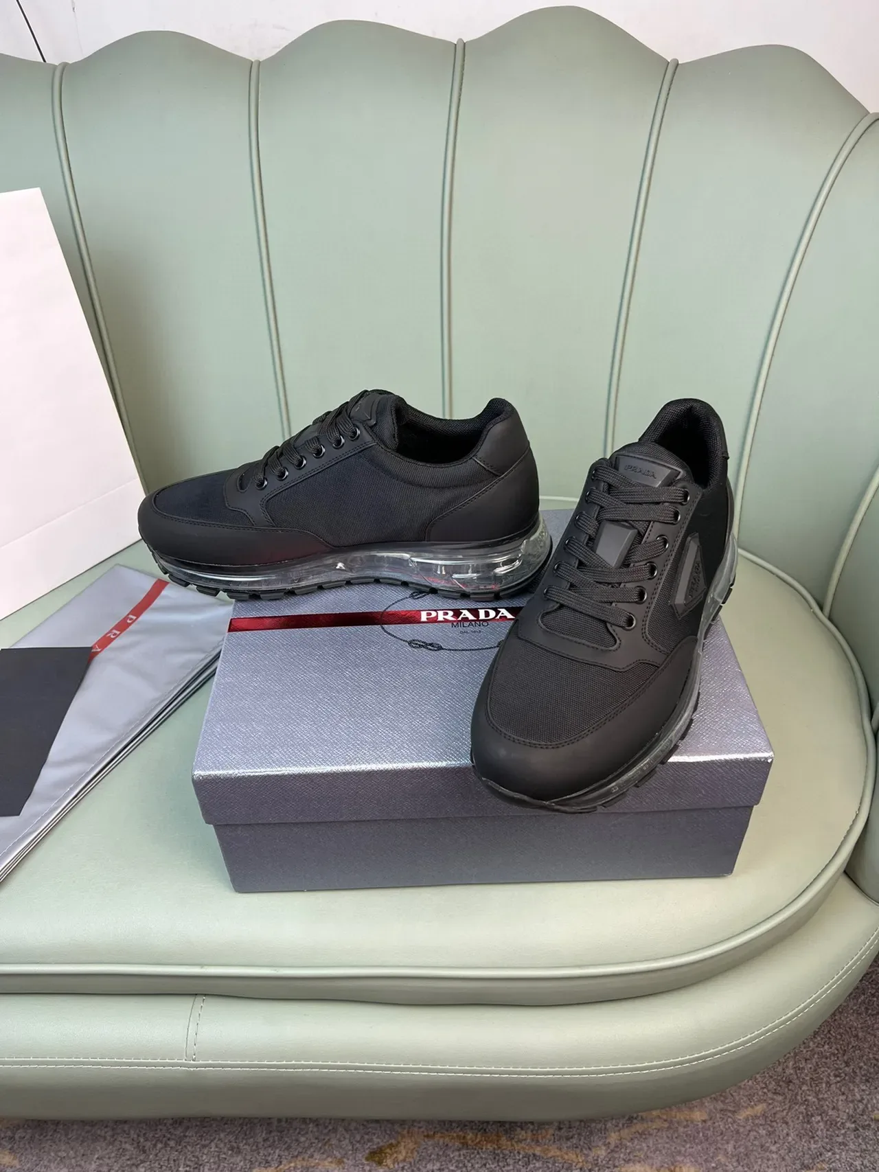 Prada Black Transparent Mesh And Synthetic Upper Translucent Air-Cushion Midsole Lifestyle Sneakers 7