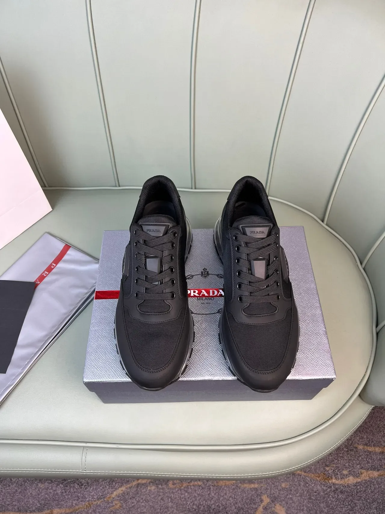 Prada Black Transparent Mesh And Synthetic Upper Translucent Air-Cushion Midsole Lifestyle Sneakers 8