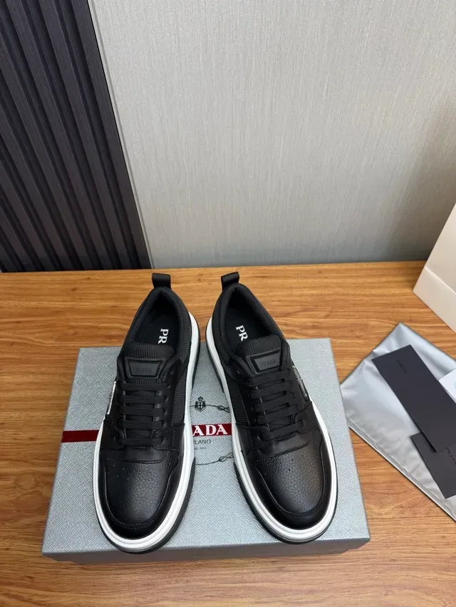 Prada Black White Leather And Mesh Upper Contrast Midsole Lifestyle Sneakers 2