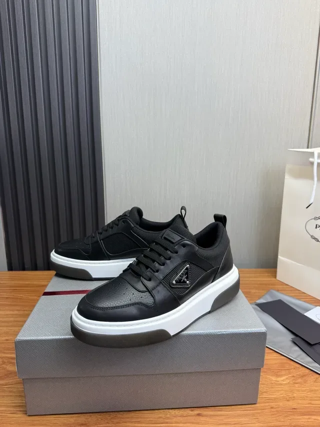 Prada Black White Leather And Mesh Upper Contrast Midsole Lifestyle Sneakers 3