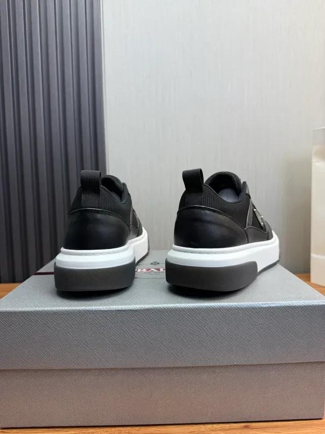 Prada Black White Leather And Mesh Upper Contrast Midsole Lifestyle Sneakers 4
