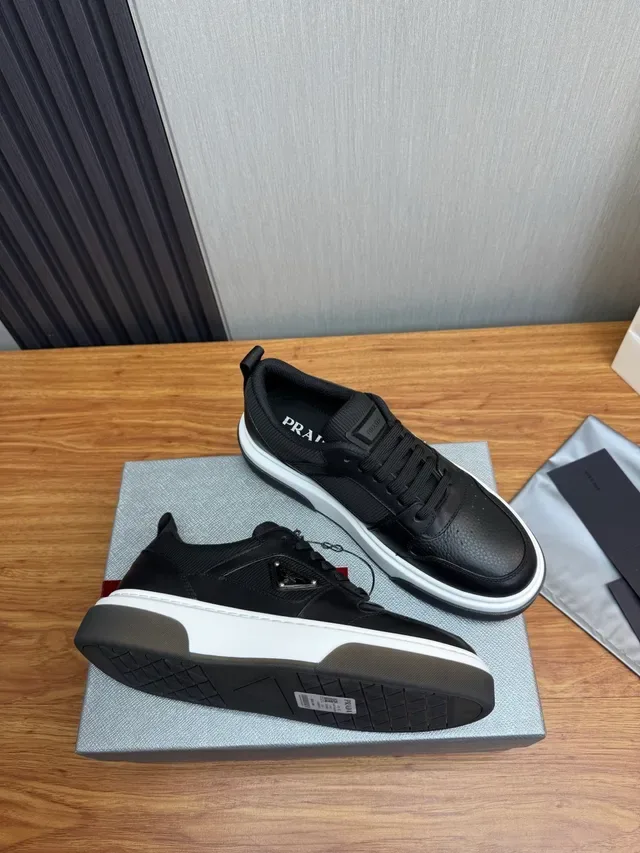 Prada Black White Leather And Mesh Upper Contrast Midsole Lifestyle Sneakers 5