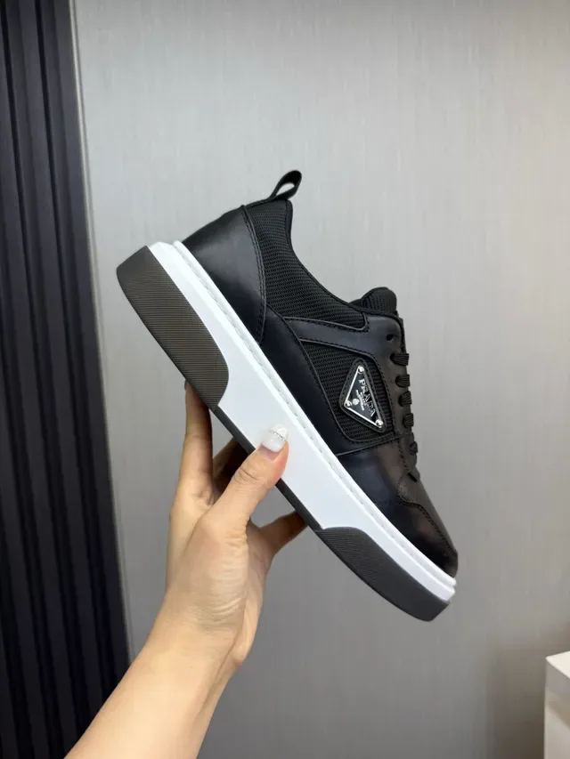 Prada Black White Leather And Mesh Upper Contrast Midsole Lifestyle Sneakers 6