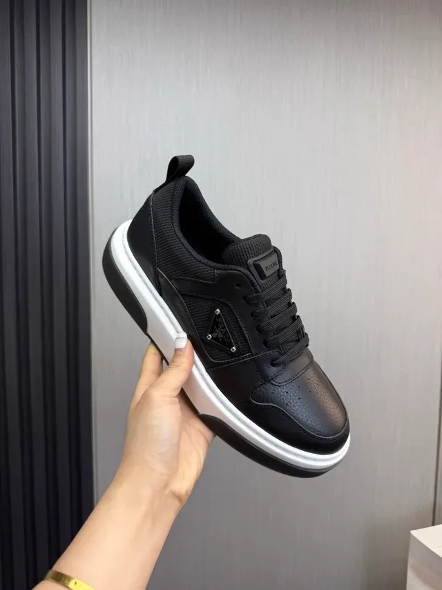 Prada Black White Leather And Mesh Upper Contrast Midsole Lifestyle Sneakers 7