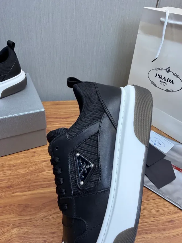 Prada Black White Leather And Mesh Upper Contrast Midsole Lifestyle Sneakers 8