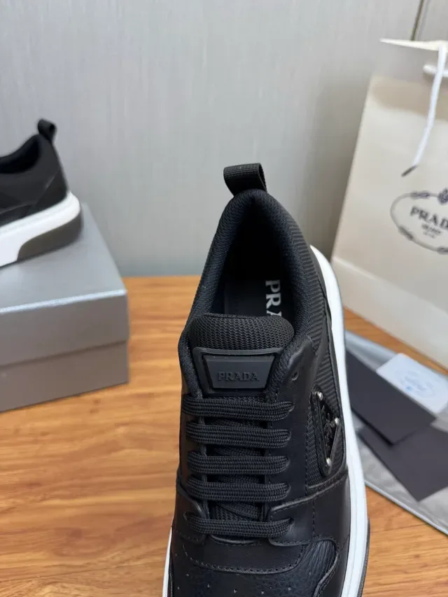 Prada Black White Leather And Mesh Upper Contrast Midsole Lifestyle Sneakers 9