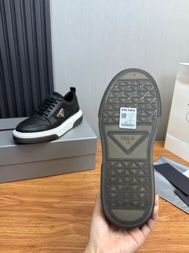Prada Black White Leather And Mesh Upper Contrast Midsole Lifestyle Sneakers 10