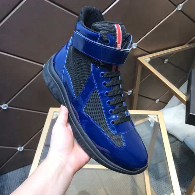 Prada Blue Black High-Top Patent Leather Lifestyle Sneakers 2