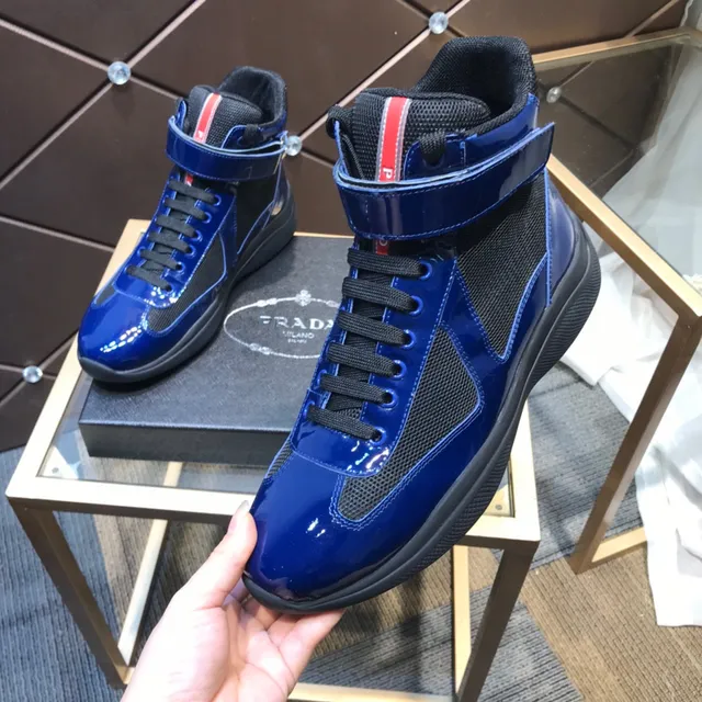 Prada Blue Black High-Top Patent Leather Lifestyle Sneakers 3