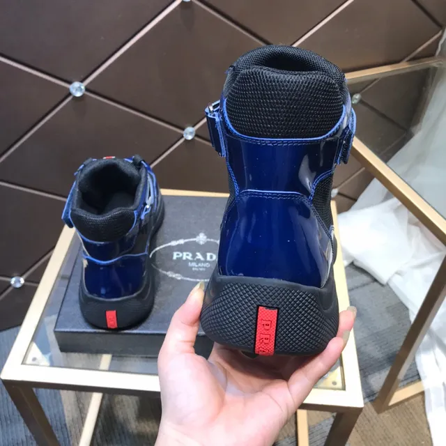 Prada Blue Black High-Top Patent Leather Lifestyle Sneakers 6