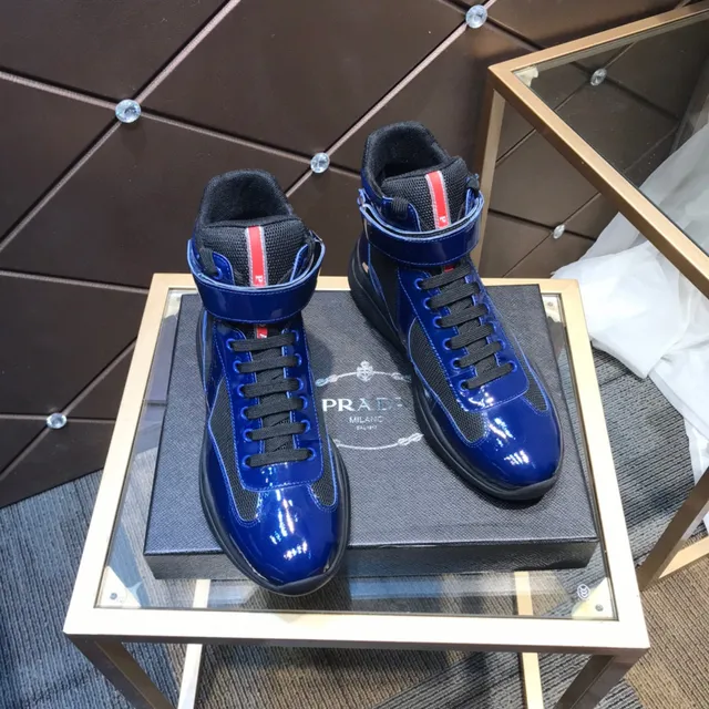 Prada Blue Black High-Top Patent Leather Lifestyle Sneakers 7