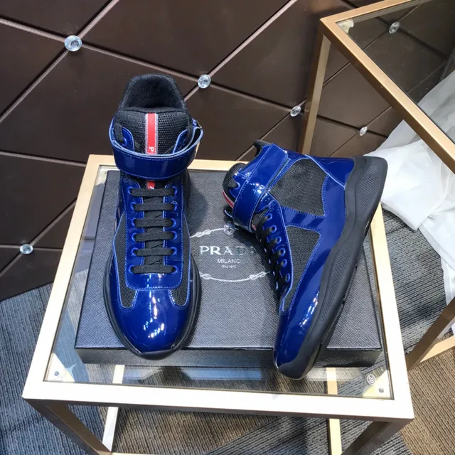 Prada Blue Black High-Top Patent Leather Lifestyle Sneakers 8